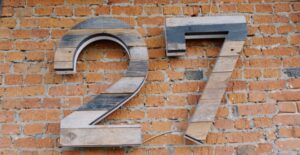 Wood house numbers add a rustric look.