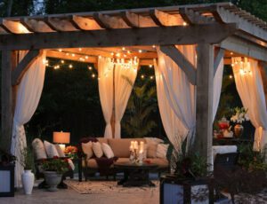Pergolas create an open-air sanctuary for backyard lounging.
