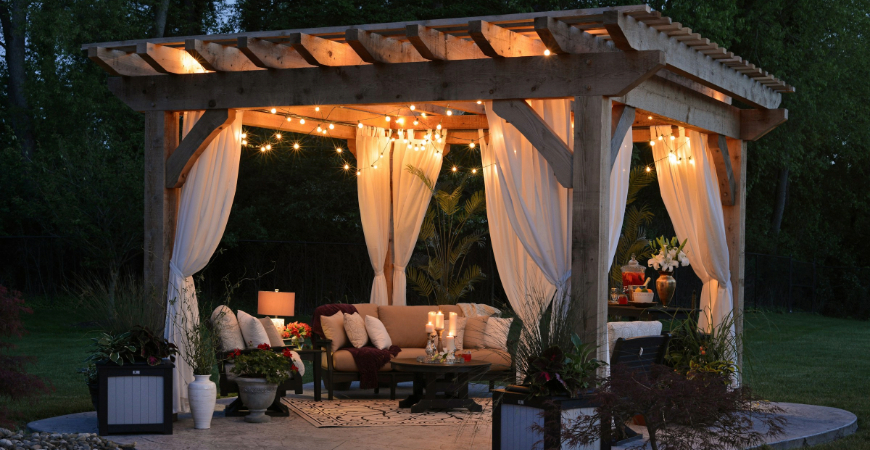 Pergolas create an open-air sanctuary for backyard lounging.